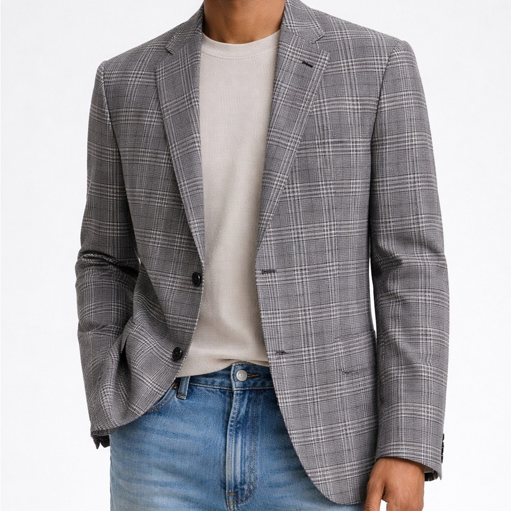 NWOT TED BAKER 100% Wool Joey x SPJ No Ordinary Joe Gray Windowpane Suit Jacket